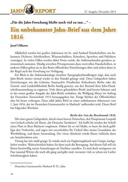 JAHN REPORT JAHN REPORT - Friedrich-Ludwig-Jahn-Museum