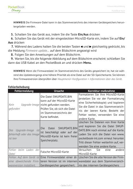 Firmware Update Instructions PocketBook Touch