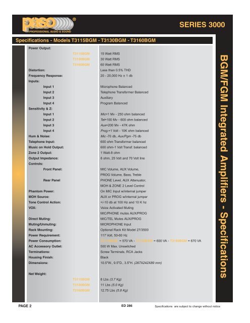 ED286 BGM Integra Amps.qxd - Paso Sound Products