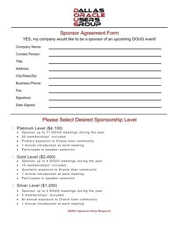Sponsor Agreement Form Please Select Desired Sponsorship Level