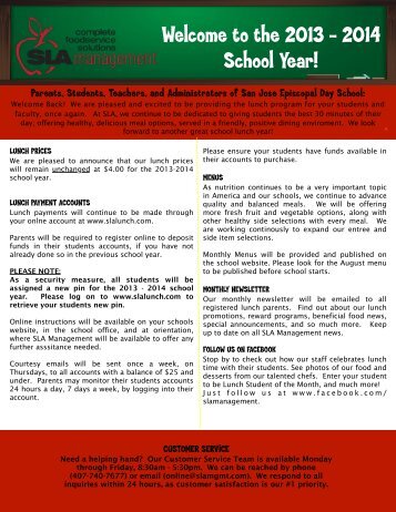 SLA Lunch Information - San Jose Episcopal Day School