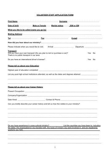 Volunteer application form - Mission Travel
