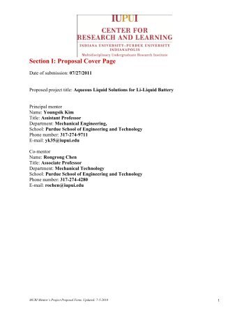Section I: Proposal Cover Page - Oncourse - Indiana University