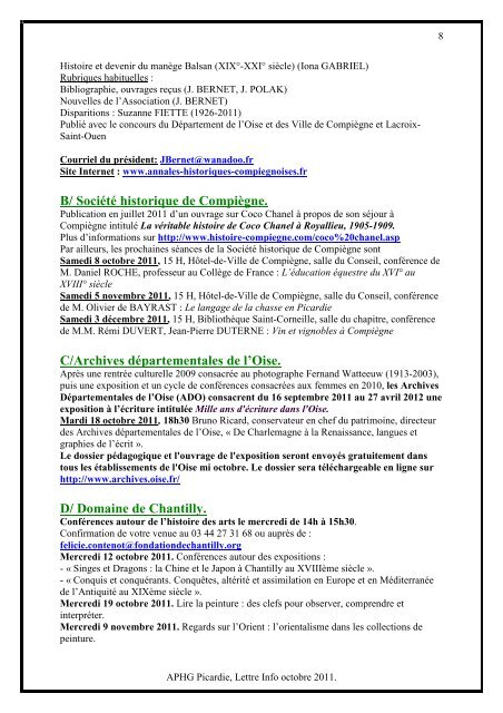 Lettre Info octobre-novembre 2011 - Accueil - Free