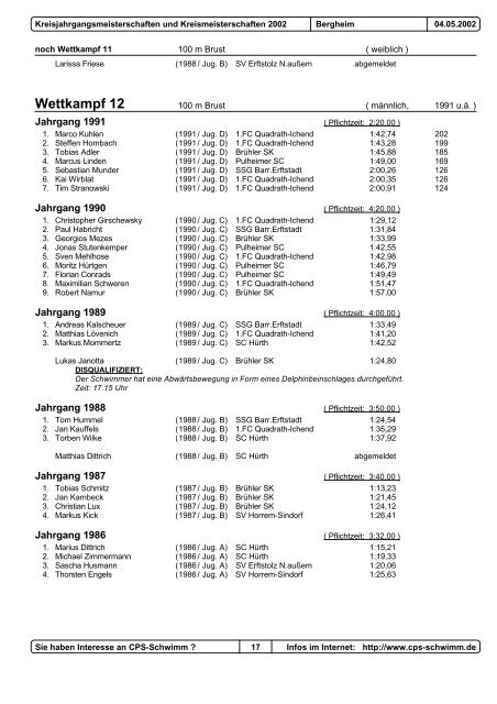 Kreismeisterschaften 2002 in Bergheim ( inoffizielles Protokoll )