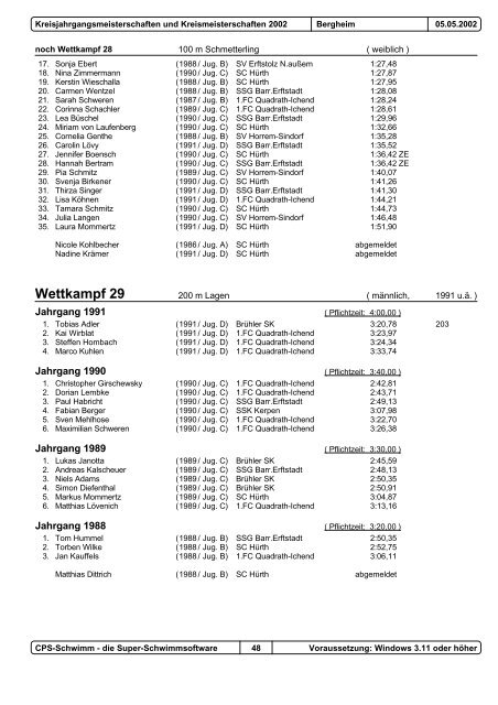 Kreismeisterschaften 2002 in Bergheim ( inoffizielles Protokoll )