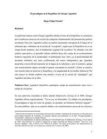 1 El paradigma en la biopolÃ­tica de Giorgio Agamben Diego Felipe ...