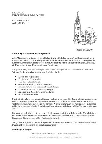 Anschreiben zum Freiwilligen Kirchgeld - der Ev. Luth ...