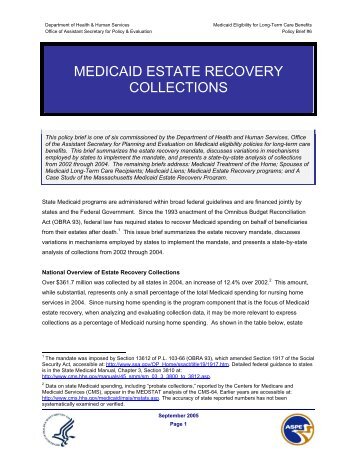 Medicaid estate recovery collections - ASPE - U.S. Department of ...