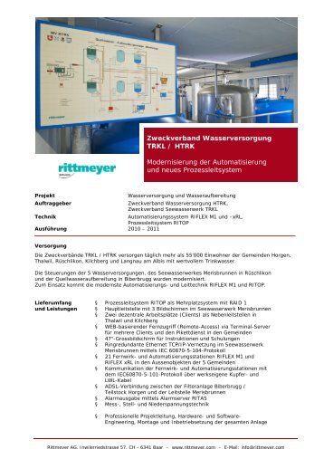 Zweckverband Wasserversorgung TRKL/ HTRK - Rittmeyer