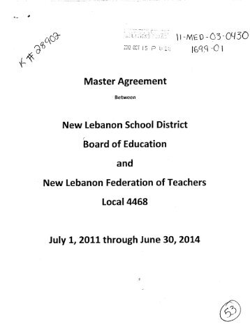 Master Agreement New Lebanon School District Board of Education ...