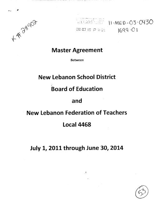 Master Agreement New Lebanon School District Board of Education ...