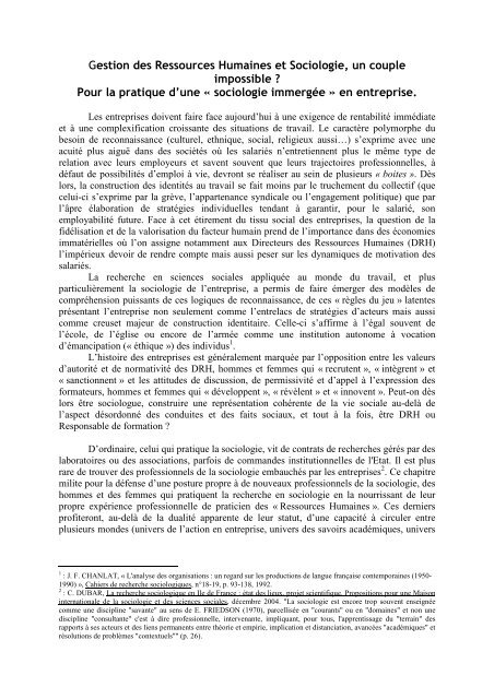 Gestion des Ressources Humaines et Sociologie ... - Philippe Pierre