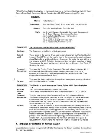 Returned from June 20, 2007 Public Hearing - District of North ...