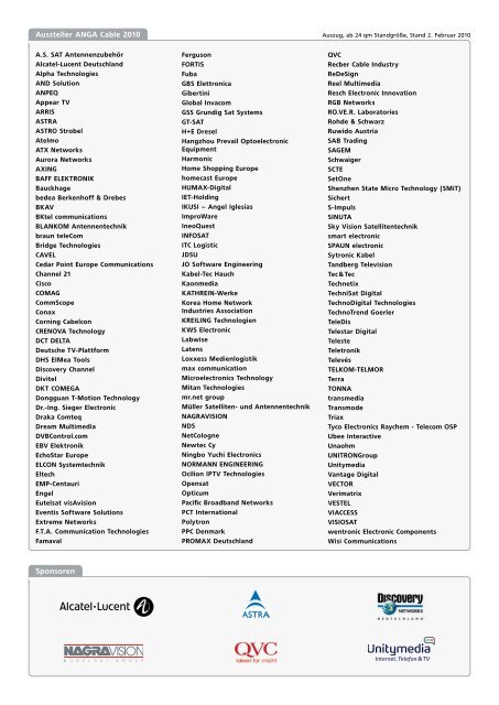 Fachmesse für Kabel, Breitband und Satellit - ANGA COM