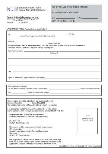 APPLICATION FORM (Typewriting or block letters) - ICLD