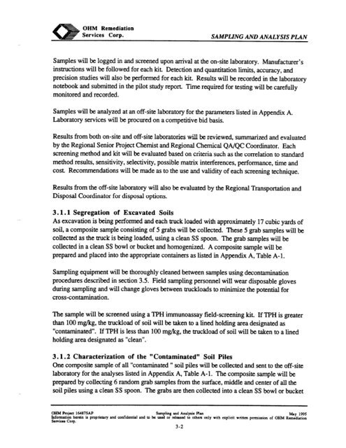 work plan for soil remediation, sampling and analysis plan, site ...