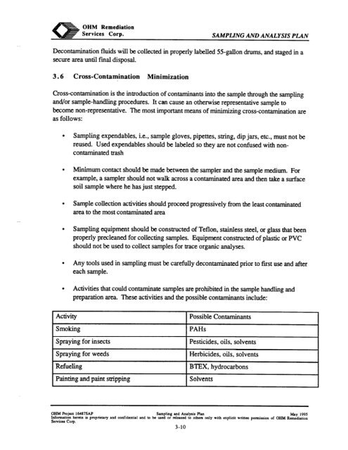 work plan for soil remediation, sampling and analysis plan, site ...