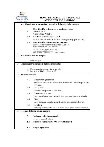 Acido CÃ­trico MSDS - CTR Scientific