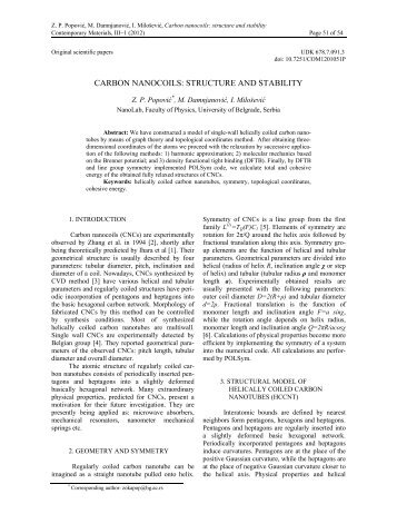 carbon nanocoils: structure and stability - savremeniMaterijali.info