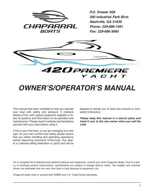 OWNER'S/OPERATOR'S MANUAL - Chaparral Boats Owners Club