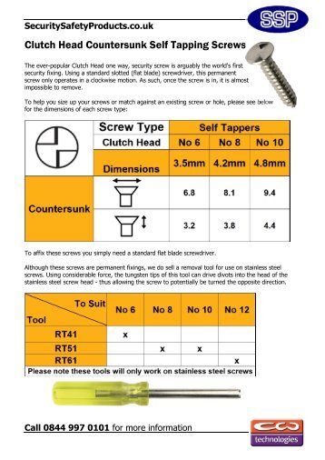 Clutch Head Countersunk Self Tapping Screws