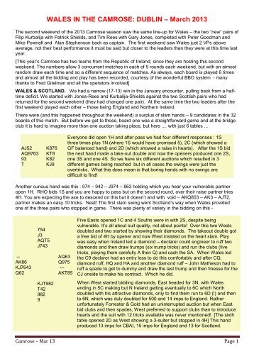 Patrick Shields's report on the 2nd weekend - Welsh Bridge Union