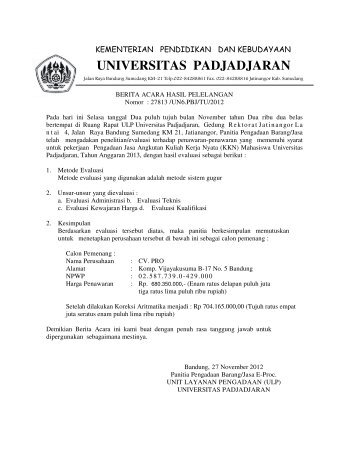 BA-Hasil Lelang KKN - Procurement - Universitas Padjadjaran