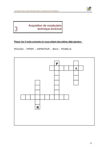 Les savoirs de base Formation sur le lieu de travail Secteur de La ...