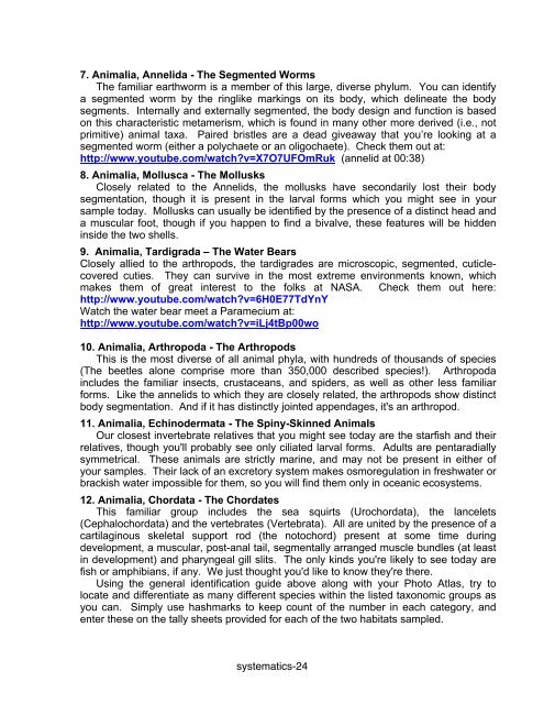 Evolution and Biodiversity Laboratory Systematics and Taxonomy