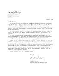 You are cordially invited to join us for our 2006 annual ... - Piper Jaffray