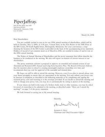 You are cordially invited to join us for our 2006 annual ... - Piper Jaffray