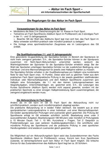 Informationsschreiben "Abitur im Fach Sport"