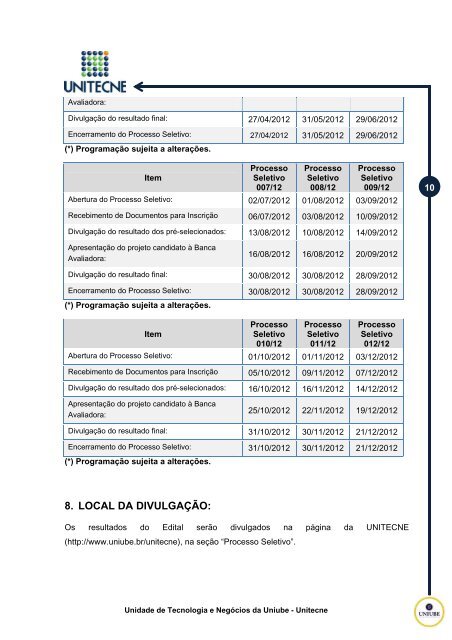 EDITAL DE SELEÇÃO DE PROJETOS PARA O ... - Uniube