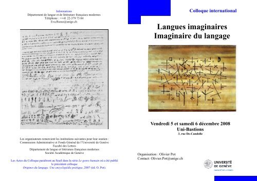 Langues imaginaires Imaginaire du langage - UniversitÃ© de GenÃ¨ve