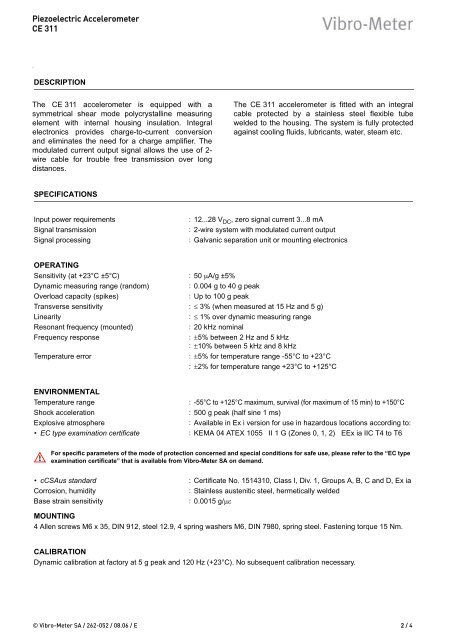 CE 311 Piezoelectric Accelerometer Type CE 311 - Istec International