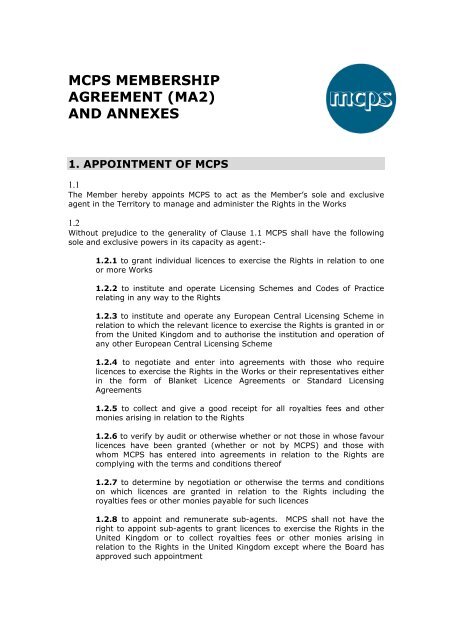 MCPS Membership Agreement (MA2) - PRS