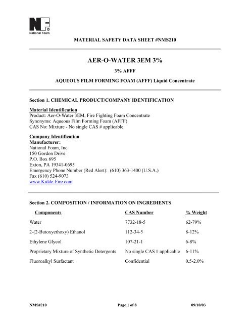 Aer-O-Water 3EM 3% AFFF MSDS - FIREFLEX SYSTEMS