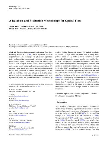 A Database and Evaluation Methodology for Optical Flow - JP Lewis