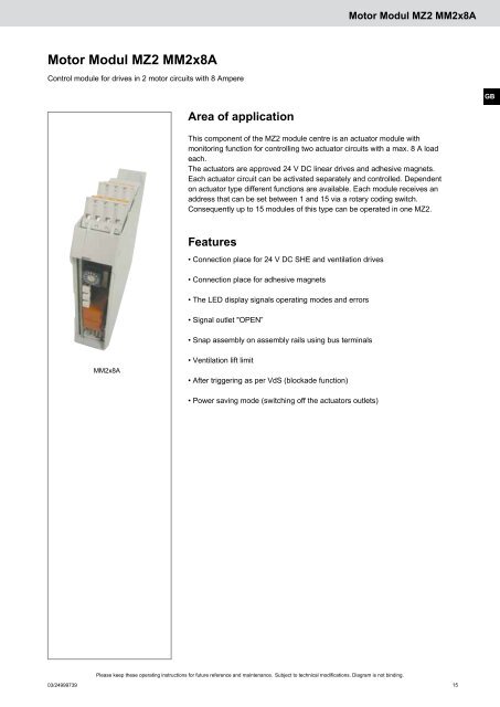 D GB E DK P Motormodul MZ2 MM2x8A Technische ... - Essmann
