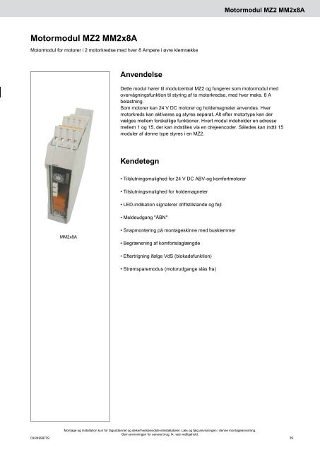 D GB E DK P Motormodul MZ2 MM2x8A Technische ... - Essmann