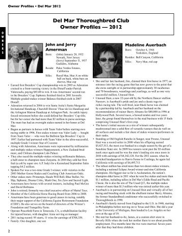 Del Mar Thoroughbred Club Owner Profiles â€” 2012