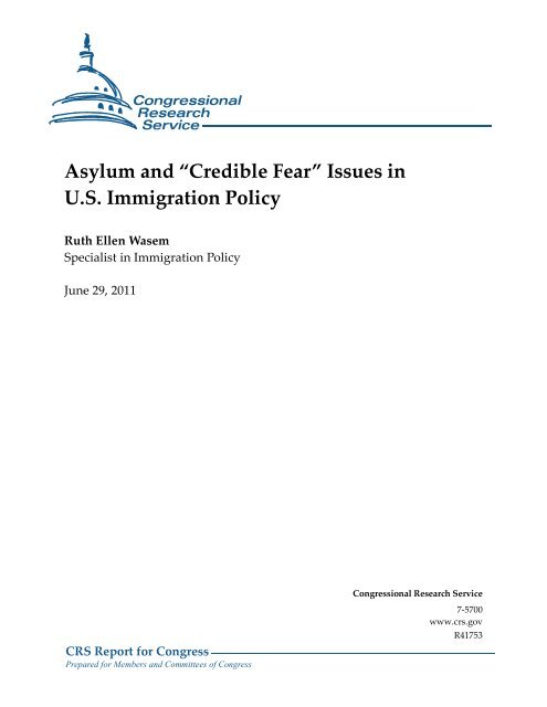 Asylum and "Credible Fear" Issues in U.S. Immigration Policy