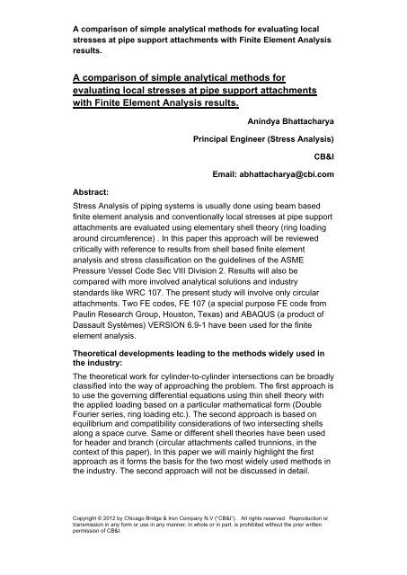 A comparison of simple analytical methods for evaluating local - CB&I