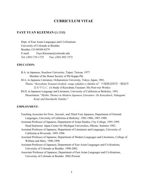 curriculum vitae - Asian Languages and Civilizations - University