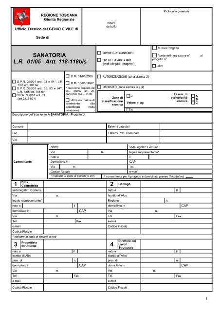 Modello Sanatoria - Regione Toscana