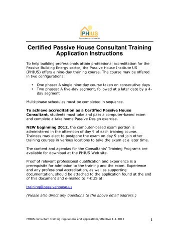 Certified Passive House Consultant Training Application Instructions