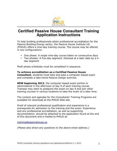 Certified Passive House Consultant Training Application Instructions