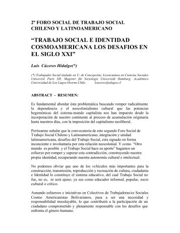 trabajo social e identidad cosmoamericana los ... - Ts.ucr.ac.cr