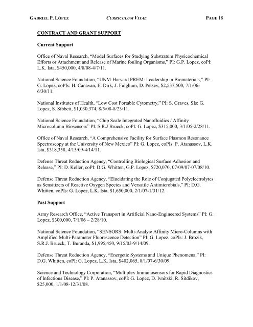 CURRICULUM VITAE April 2010 Gabriel P. LÃ³pez, Ph.D. Professor ...